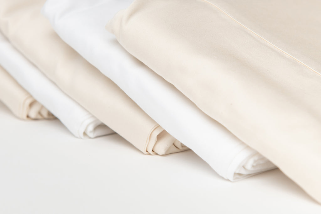 HauteCoton Organic Fitted Sheets - folded and lined up